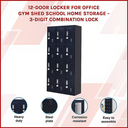 12-Door Locker for Office Gym Shed School Home Storage - 3-Digit Combination Lock