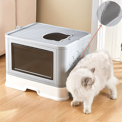 Jumbo Hooded Cat Litter Box Tray Pet Kitty Toilet for Large Cats w Hair Grooming