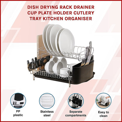 Dish Drying Rack Drainer Cup Plate Holder Cutlery Tray Kitchen Organiser