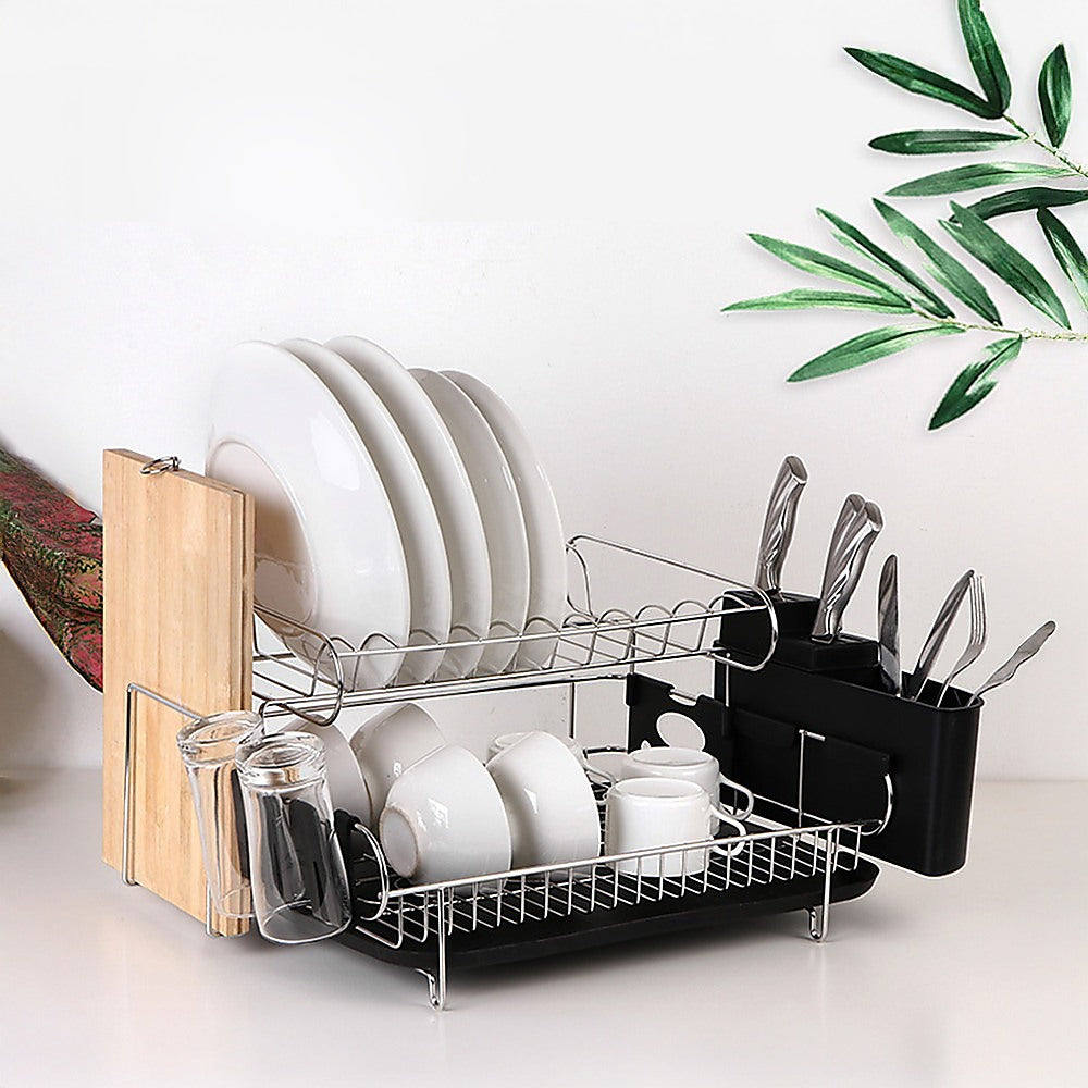 Dish Drying Rack Drainer Cup Plate Holder Cutlery Tray Kitchen Organiser