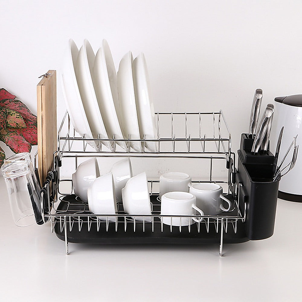 Dish Drying Rack Drainer Cup Plate Holder Cutlery Tray Kitchen Organiser