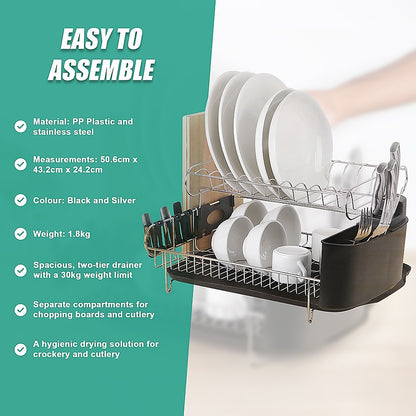 Dish Drying Rack Drainer Cup Plate Holder Cutlery Tray Kitchen Organiser