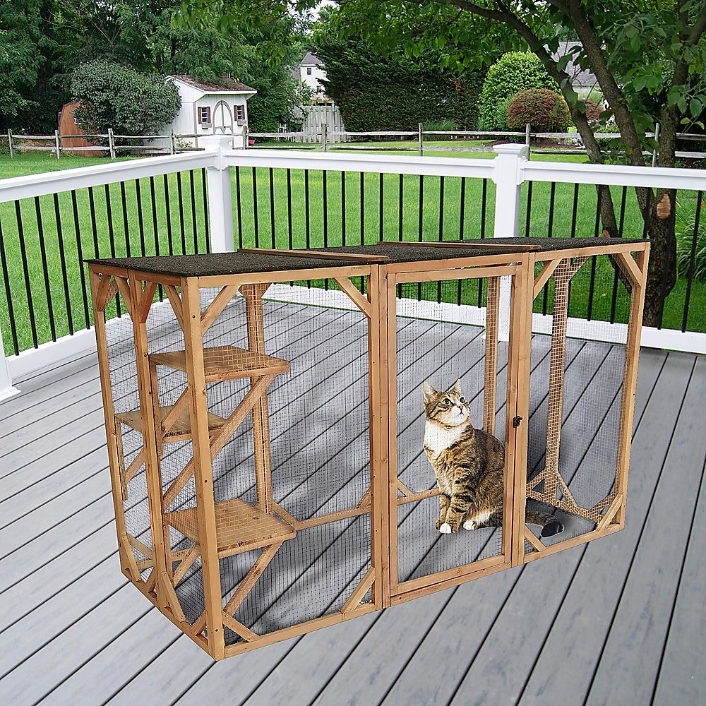 180cm Large Cat Enclosure Wooden Outdoor Cage with 3 Platforms