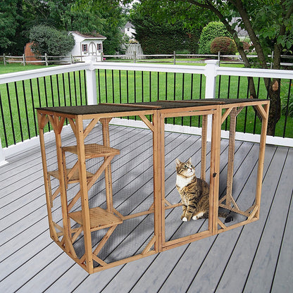 180cm Large Cat Enclosure Wooden Outdoor Cage with 3 Platforms