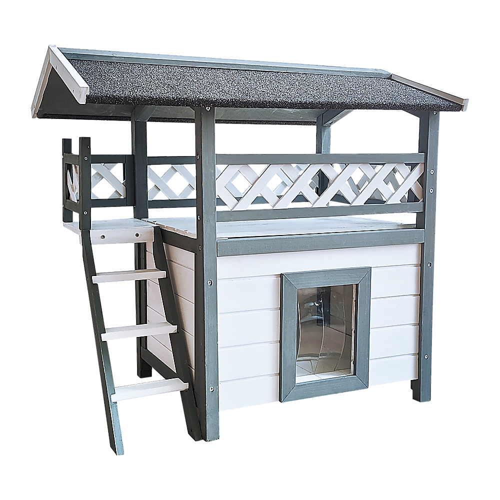 Cat House Weatherproof 2-Story Indoor Outdoor Wooden Shelter Bitumen Roof