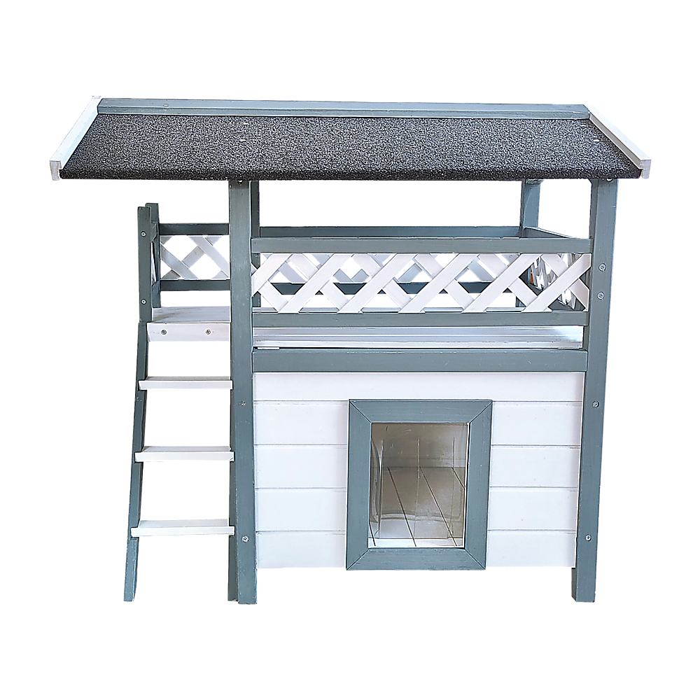 Cat House Weatherproof 2-Story Indoor Outdoor Wooden Shelter Bitumen Roof