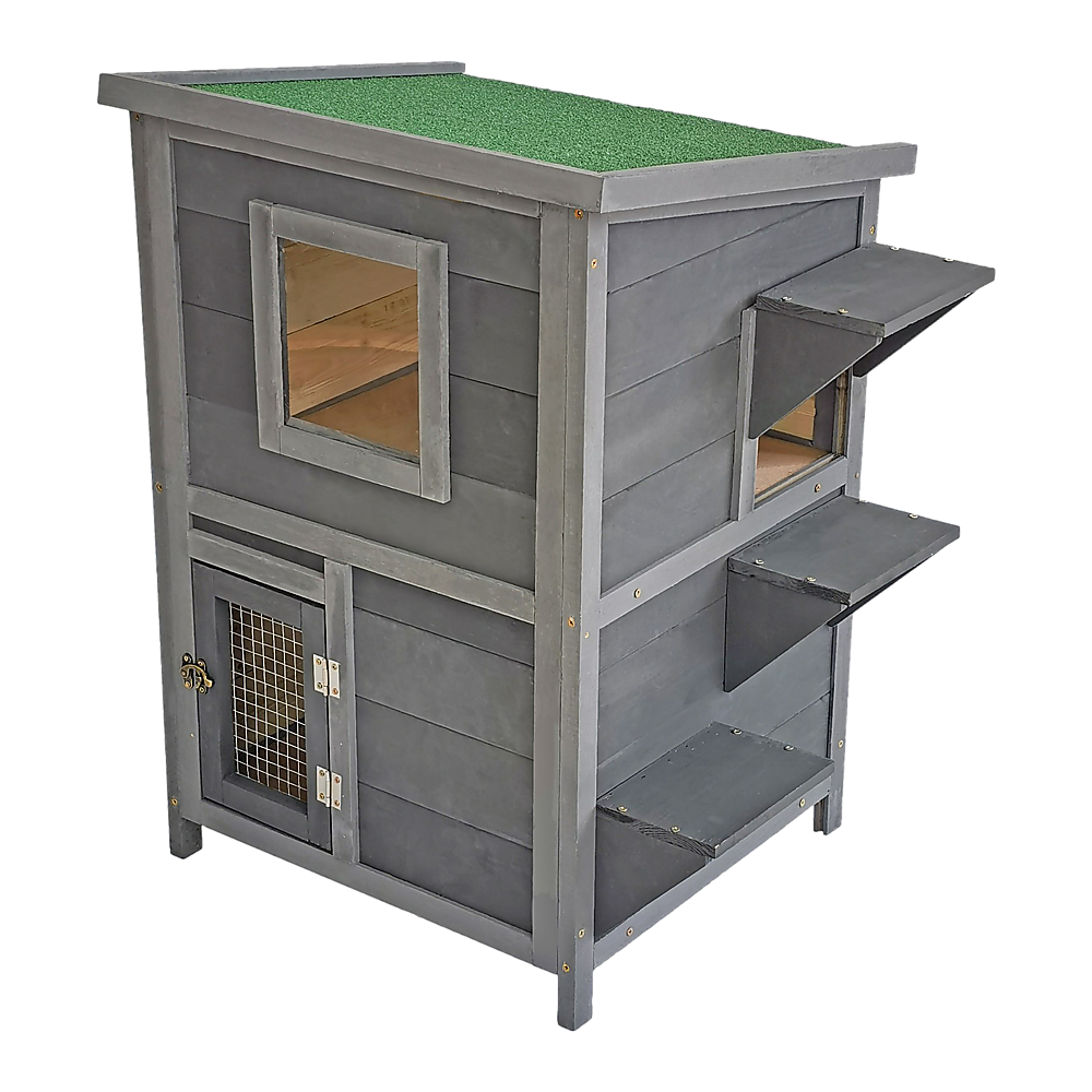 Cat House Weatherproof 2-Story Indoor Outdoor Wooden Shelter Bitumen Roof