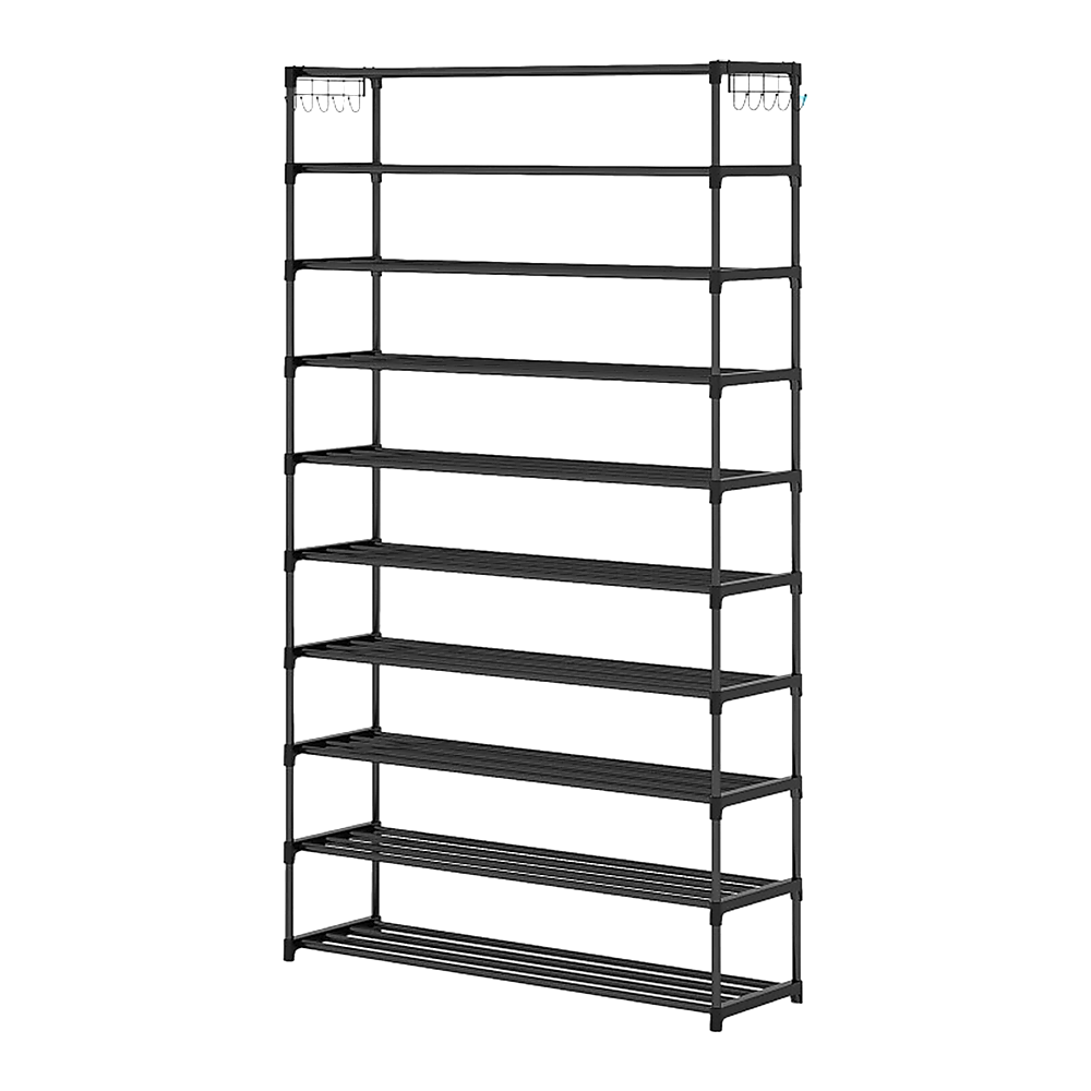 10 Tier Black Shoe Rack Metal Shoe Storage Organizer Rack 50-Pair Large Capacity