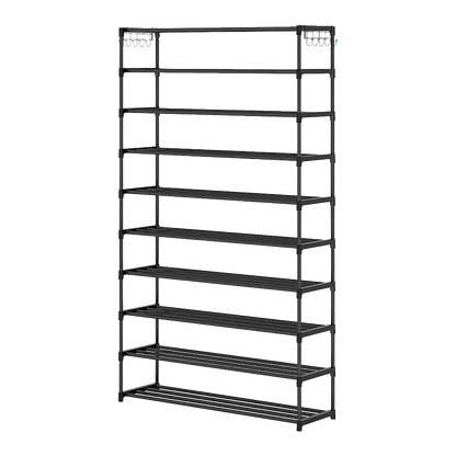 10 Tier Black Shoe Rack Metal Shoe Storage Organizer Rack 50-Pair Large Capacity