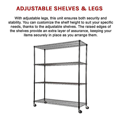 Modular Wire Storage Shelf 1500 x 450 x 1920mm Steel Shelving with Wheels
