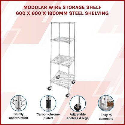 Modular Wire Storage Shelf 600 x 600 x 1800mm Steel Shelving
