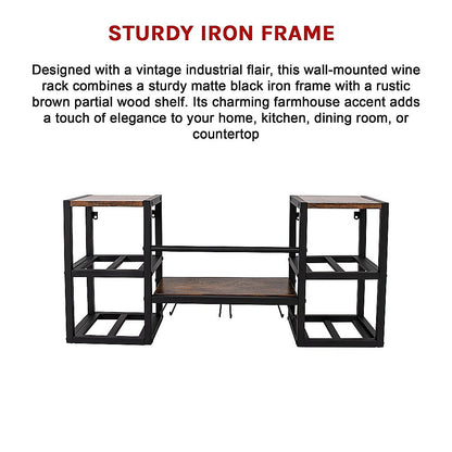 Wall Mounted Wine Rack 3 Stem Glass Holder Storage Organiser