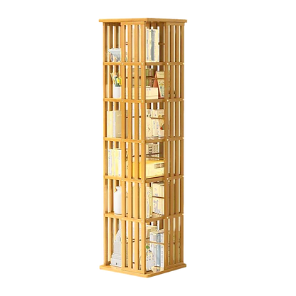 360 Rotating Bookshelf Bamboo Storage Display Rack Shelving in Wood