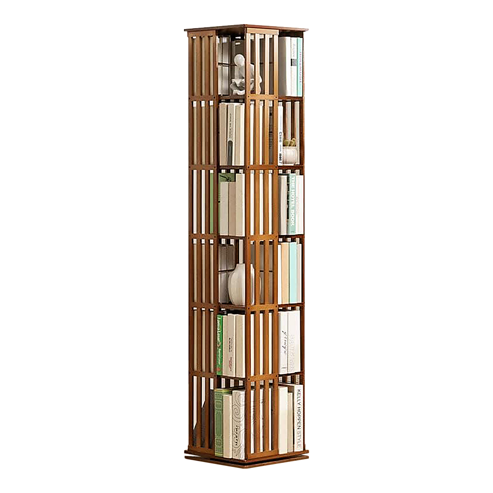 360 Rotating Bookshelf Bamboo Storage Display Rack Shelving in Dark Wood