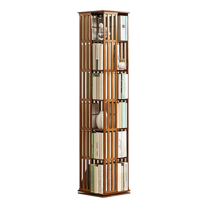 360 Rotating Bookshelf Bamboo Storage Display Rack Shelving in Dark Wood