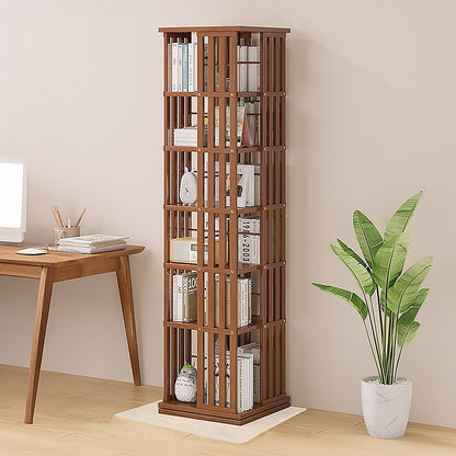 360 Rotating Bookshelf Bamboo Storage Display Rack Shelving in Dark Wood