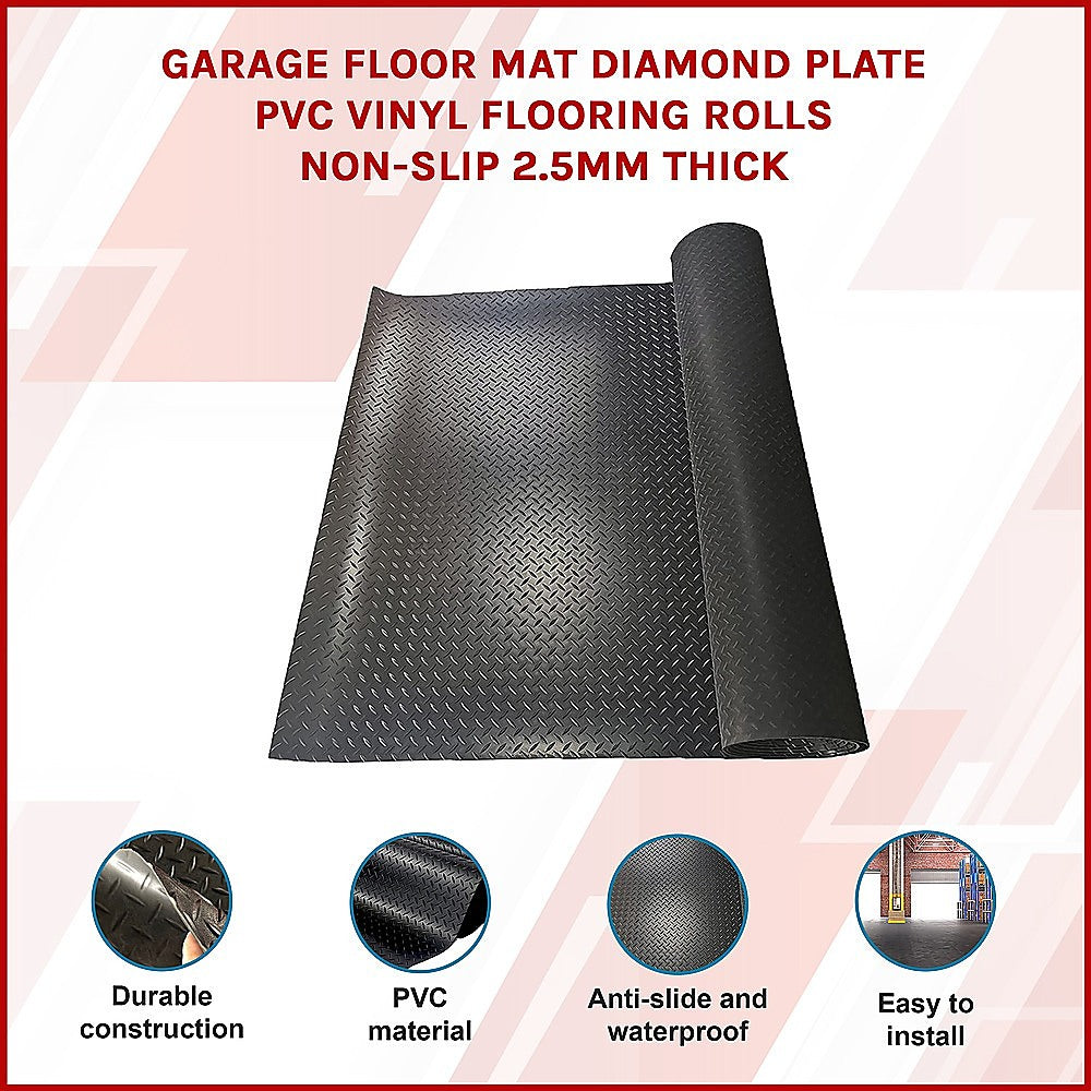 Garage Floor Mat Diamond Plate PVC Vinyl Flooring Rolls Non-Slip 2.5mm Thick