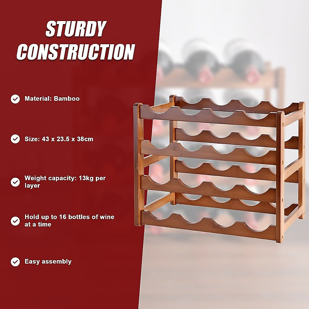 Bamboo Stackable Modular Freestanding Countertop Wine Shelf Rack