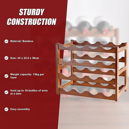 Bamboo Stackable Modular Freestanding Countertop Wine Shelf Rack