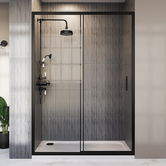 120-130cm Adjustable Wall to Wall Sliding Glass Shower Door in Black