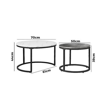 Set of 2 Coffee Table Round Marble Nesting Side End Table Furniture