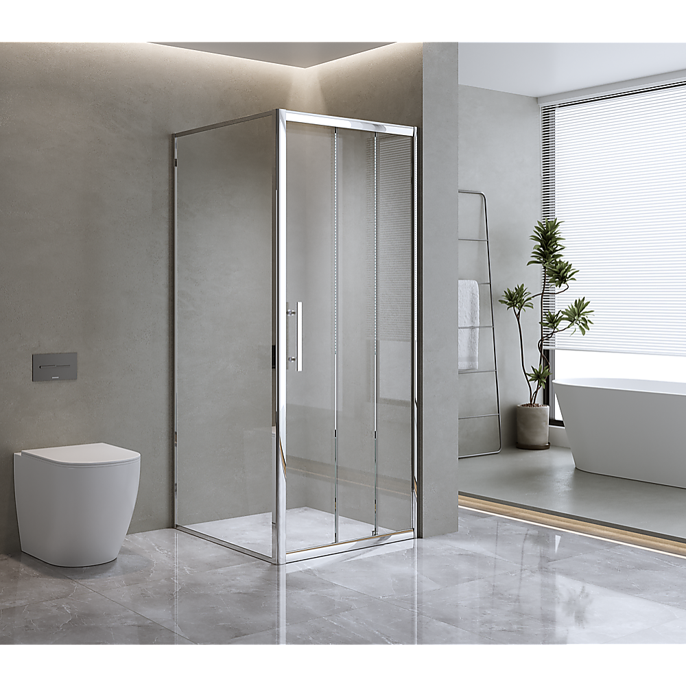 40mm Adjustable Contemporary Corner Sliding Chrome Shower Screen 90x92cm