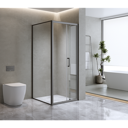 40mm Adjustable Contemporary Corner Sliding Black Shower Screen 90x80cm