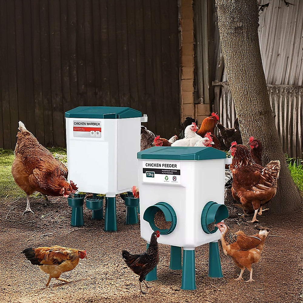 Chicken Feeder Water Food Treadle Poultry Feeding 12KG Large Capacity 11L