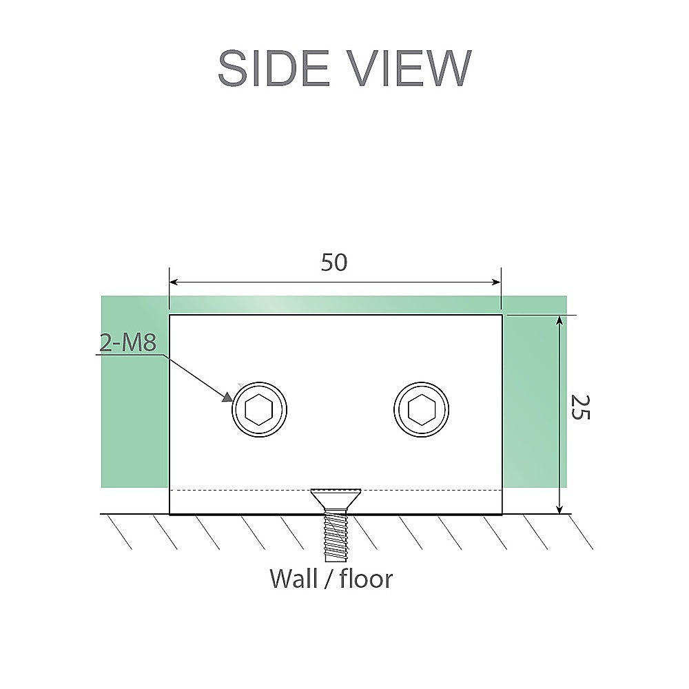 90x80cm Corner Frameless Shower Screen with Black Brackets and SS Hinges, Square Knob Handle