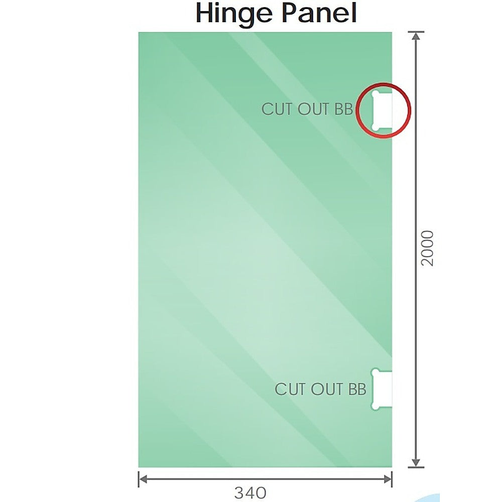 100x80cm Corner Frameless Shower Screen with Chrome Brackets and SS Hinges, Square Knob Handle