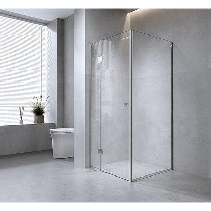 90x70cm Corner Frameless Shower Screen with Chrome Channel and SS Hinges, Square Knob Handle