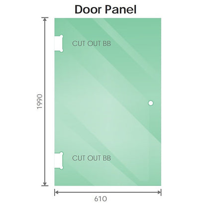 90x70cm Corner Frameless Shower Screen with Black Channel and SS Hinges, Square Knob Handle