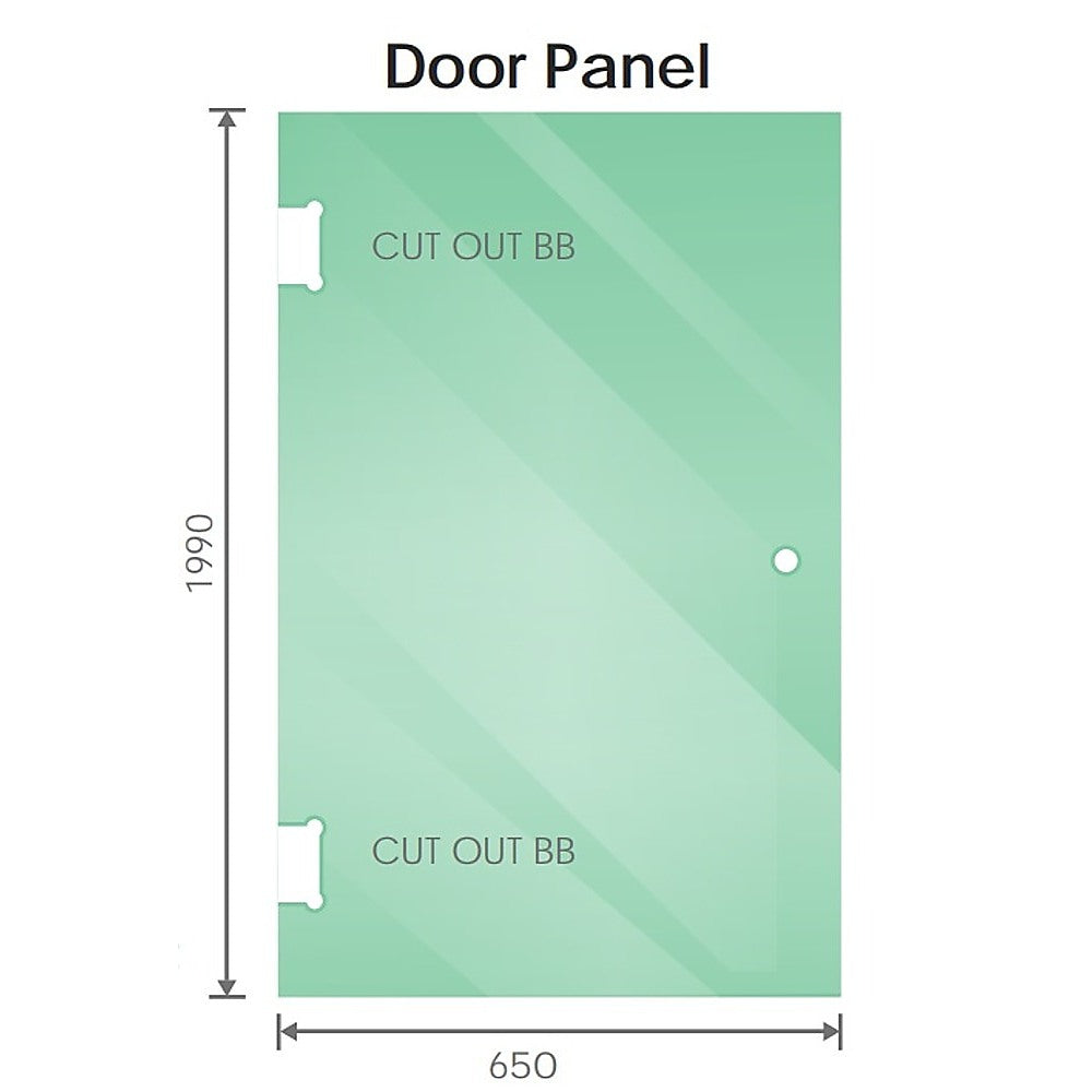 100x70cm Corner Frameless Shower Screen with Chrome Channel and SS Hinges, Square Knob Handle