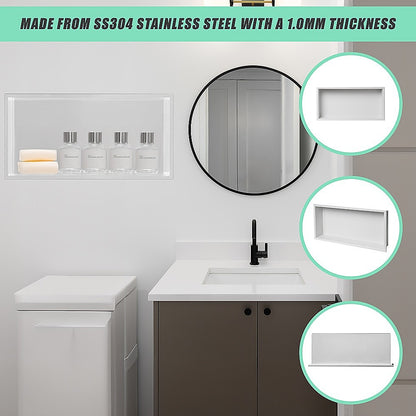 641 x 336 x 101mm Shower Niche Single Shelf Organizer No Tile Needed in White