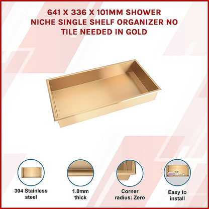 641 x 336 x 101mm Shower Niche Single Shelf Organizer No Tile Needed in Gold