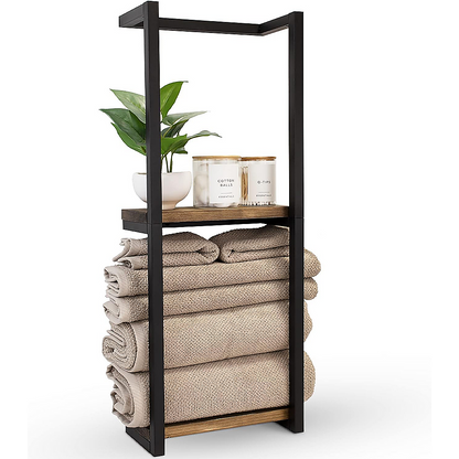 Stylish Bathroom Towel Storage Rack with Wooden Shelves