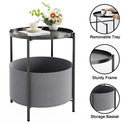 Round Side Table Bedside Storage Basket