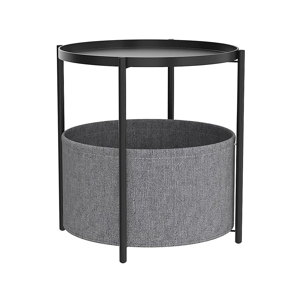 Round Side Table Bedside Storage Basket