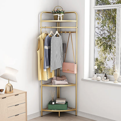 Corner Gold Clothing Rack Clothes Bedroom Storage