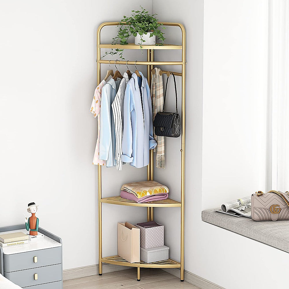 Corner Gold Clothing Rack Clothes Bedroom Storage