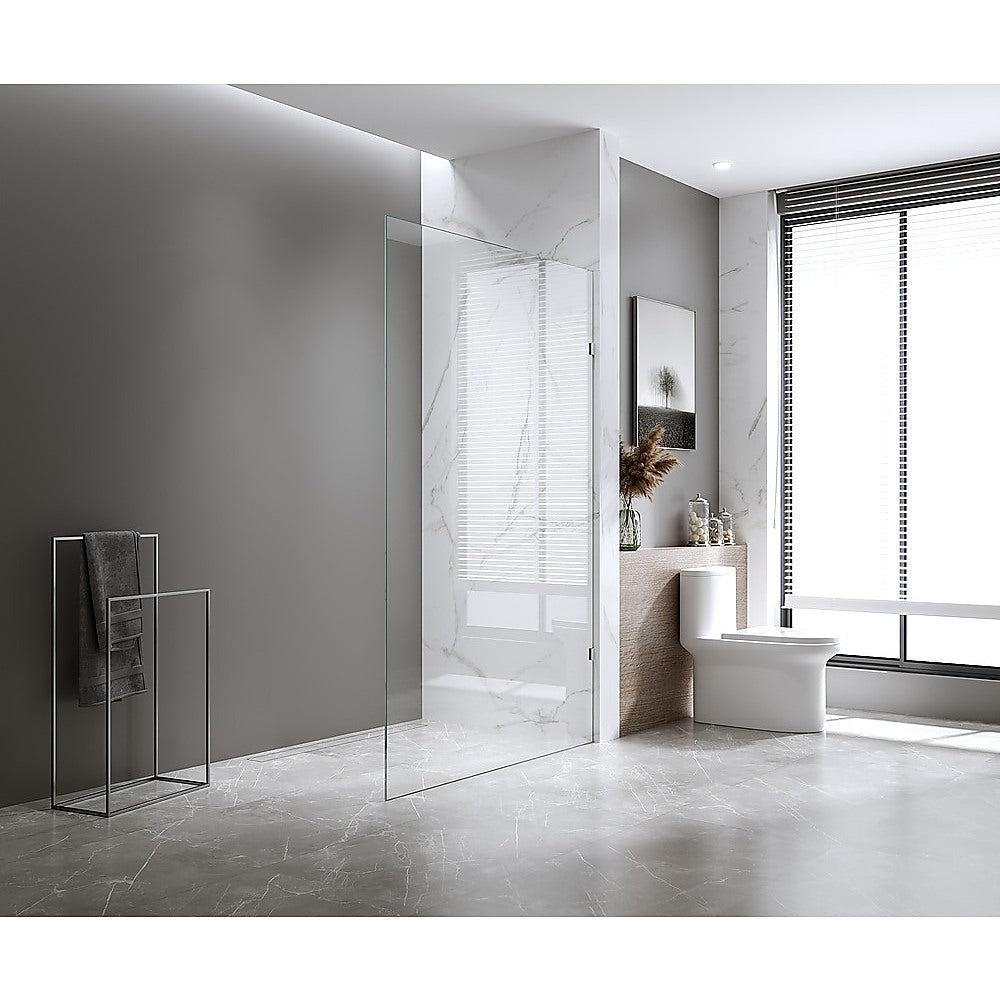 70x200cm Single Shower Glass Screen with White Wall & Floor U Brackets