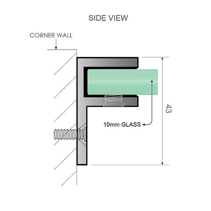 70x200cm Single Shower Glass Screen with Black Wall F-Brackets