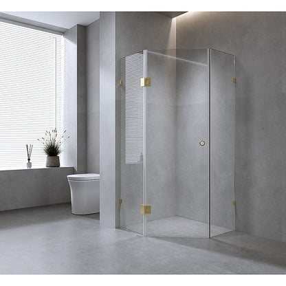 90cm Frameless Diamond Shower Screen with Chrome Brackets and SS Hinges, Round Handle