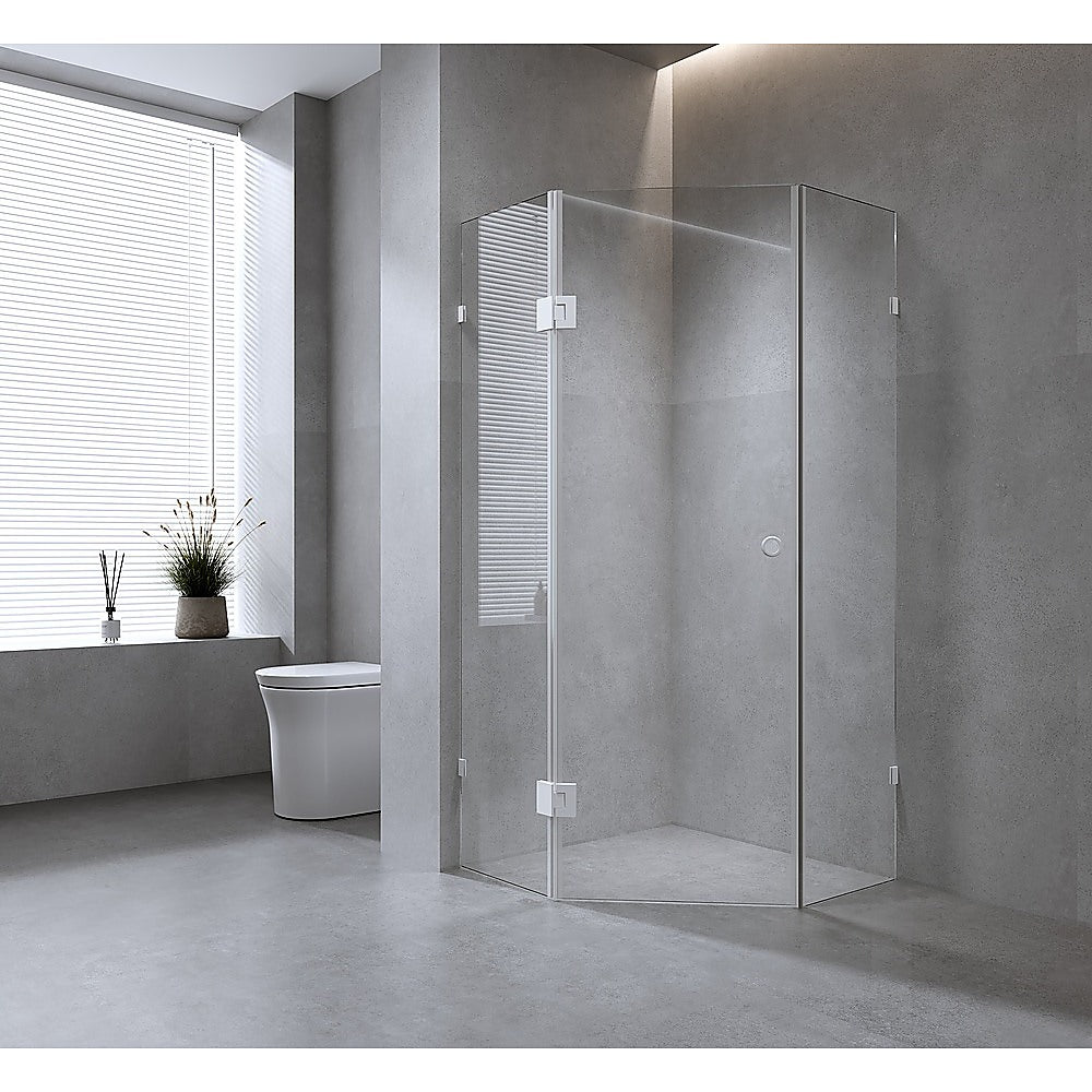 90cm Frameless Diamond Shower Screen with Chrome Brackets and SS Hinges, Round Handle