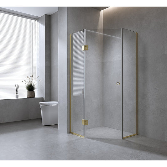 90cm Frameless Diamond Shower Screen with Chrome Channels and SS Hinges & Round Handle