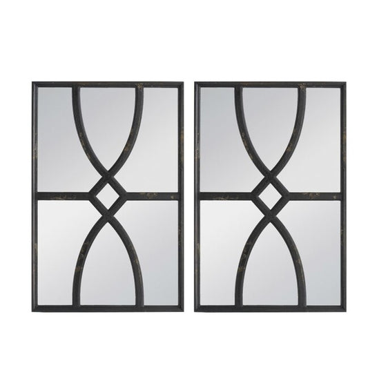 Set 2 Black Carved Wall Mirrors 67cm