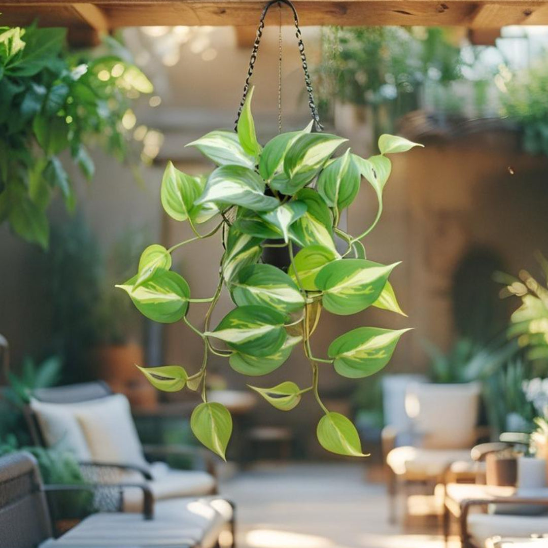 Potted Artificial Hanging Variegated Pothos 42cm