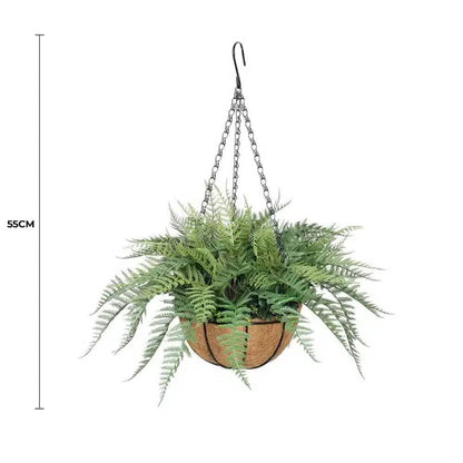 Artificial Potted Fern Hanging Basket (Fresh Green) UV Resistant 55cm