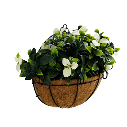 Artificial Wall Basket - Flowering White Jasmine Basket 20cm x 35cm Long UV Resistant