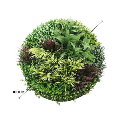 Slimline Artificial Green Wall Disc Art 100cm Grassy Fern UV Resistant (White)
